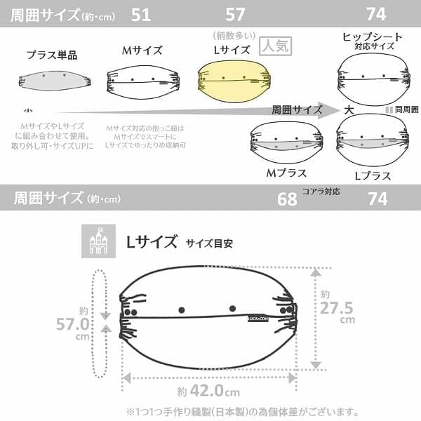 抱っこひも収納カバールカコの詳細サイズ
