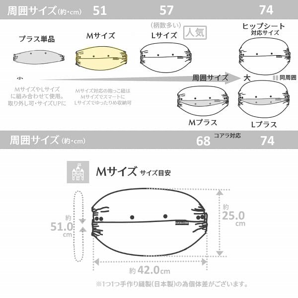 抱っこひも収納カバールカコの詳細サイズ