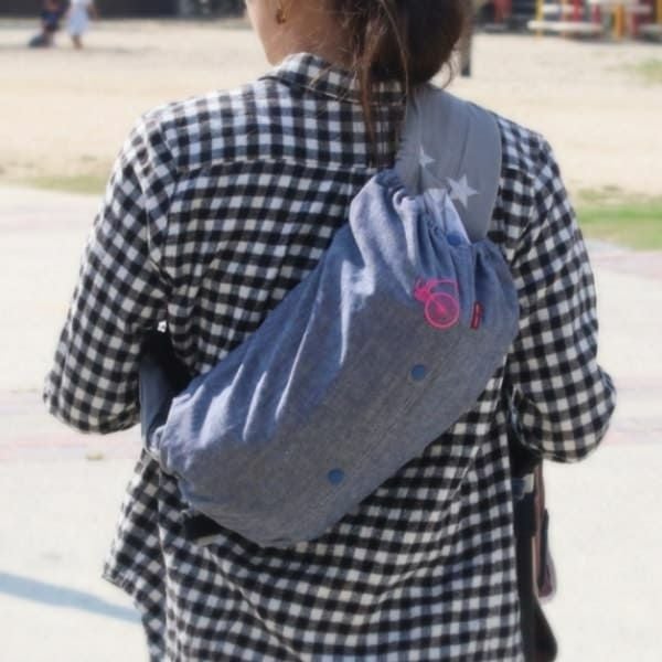 【M】【刺繍】自転車ピンク×ダンガリーブルー/抱っこひも収納カバー「ルカコ」 0922-11