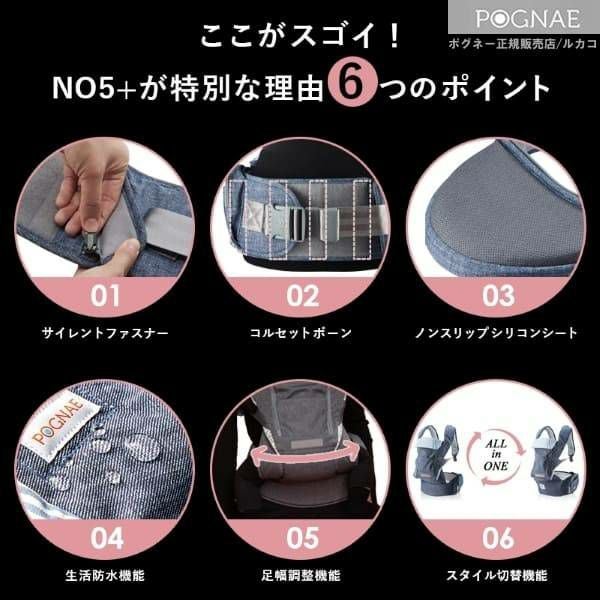 【ポグネー】ナンバーファイブプラス【デニムブルー×ストライプ】抱っこ紐/ヒップシート/抱っこ紐収納カバーセット正規取扱店ルカコPOGNAE1000-02-01