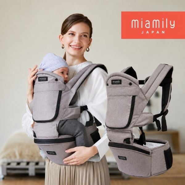 ミアミリー(MiaMily)コアキャリア(CORE CARRIER) 【ストーングレー】新生児から20kgまで超フィットで肩腰超ラク！フィットするヒップシートキャリア/MiaMilly JAPAN正規品 1000-01-05
