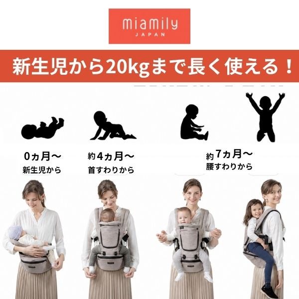 ミアミリー(MiaMily)コアキャリア(CORE CARRIER) 【チャコールブラック】新生児から20kgまで超フィットで肩腰超ラク！フィットするヒップシートキャリア/MiaMilly JAPAN正規品 1000-01-07