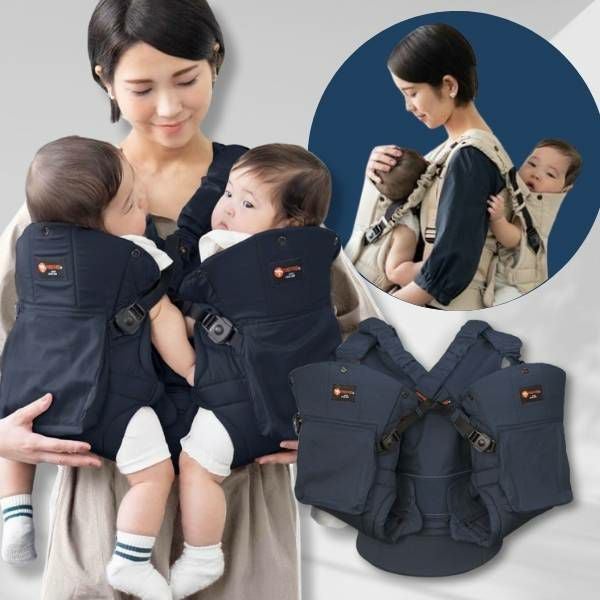 【美品】nap nap双子用抱っこ紐※今週迄のお値下げ価格‼︎2万円→1万9千円 双子抱っこ紐ナップナップ】napnapネイビー おんぶ抱っこ組み合わせ可