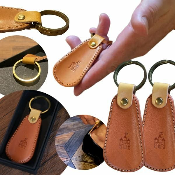 シューホーン2個セット靴べら携帯キーホルダー栃木レザー(牛革 ヌメ革