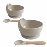 【シリコン食器皿】ベビー離乳食 くっつく吸着底でこぼれにくい、すくいやすい赤ちゃん皿とスプーン 電子レンジ食洗器対応 ベージュ2個セット1000-38-07