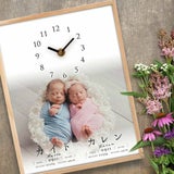 ベビーフォトクロックTwins【双子・二人(兄弟姉妹)用】【写真入り時計付きおしゃれなオーダーメイド命名書】ニューボーンフォト(新生児フォト)やお食い初め、お宮参り等の記念写真が毎日使える時計インテリアに1000-50-02