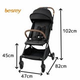 besrey(ベスレイ)ベビーカー軽量5㎏!片手で簡単折りたたみコンパクト 新型スタイリッシュ高級感ブラック 生後0ヶ月～36ヶ月 新生児～1歳2歳3歳AB型ベビーカー 15kgまで シングルタイヤで操作性抜群ふわもちクッションコスパ最高 1000-55-04