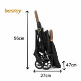 besrey(ベスレイ)ベビーカー軽量5㎏!片手で簡単折りたたみコンパクト 新型スタイリッシュ高級感ブラック 生後0ヶ月～36ヶ月 新生児～1歳2歳3歳AB型ベビーカー 15kgまで シングルタイヤで操作性抜群ふわもちクッションコスパ最高 1000-55-04