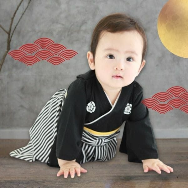 袴ロンパース60 70 80 90サイズ【お食い初めやお宮参り】男の子黒ブラック