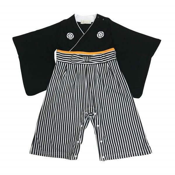 袴ロンパース60 70 80 90サイズ【お食い初めやお宮参り】男の子黒ブラック
