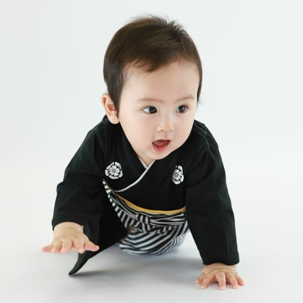 袴ロンパース60 70 80 90サイズ【お食い初めやお宮参り】男の子黒ブラック