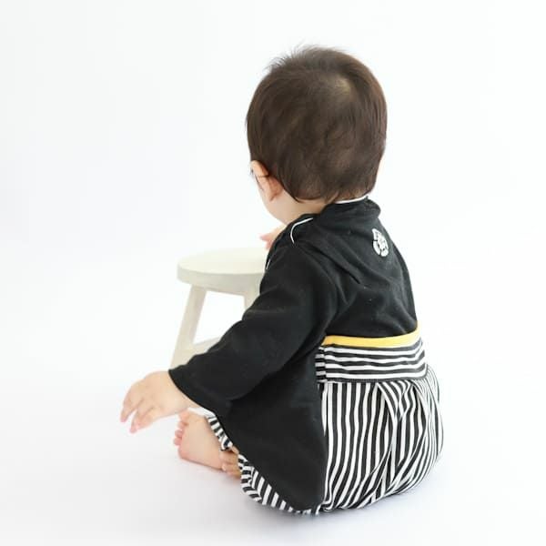 袴ロンパース60 70 80 90サイズ【お食い初めやお宮参り】男の子黒ブラック