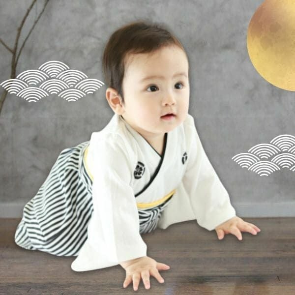 袴ロンパース60 70 80 90サイズ【お食い初めやお宮参り】男の子白ホワイト