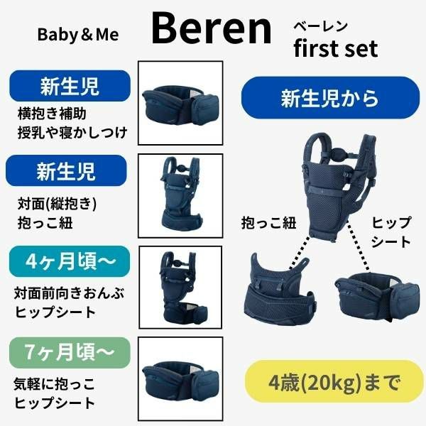 ベビーアンドミー　BABY &Me 抱っこ紐　ベーレンファースト　ブラック BABY＆Me ベビーアンドミー Beren firstセット 新生児セット ブラック
