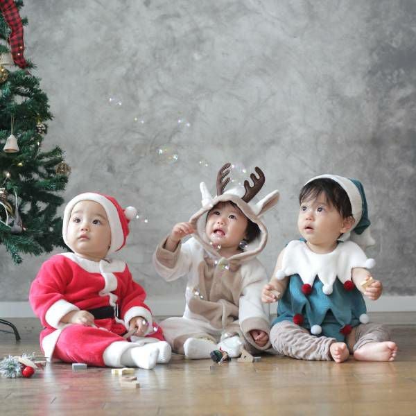 クリスマスツリー】赤ちゃんベビーコスプレ服 帽子とロンパース レッグ