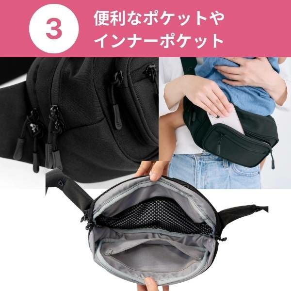 POMULU ブラック ボディバッグ　マザーズバッグ POMULU マルチトートバッグ
