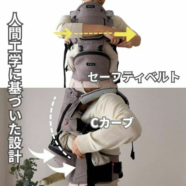 【ルカコレ】オールインワン(ヒップシート+抱っこ紐)チャコールブラック×グレージュ 新生児から超簡単抱っこ紐+腱鞘炎肩こり腰痛ママパパの救世主!超楽ヒップシート　究極の抱っこ紐全部セット1000-01-25