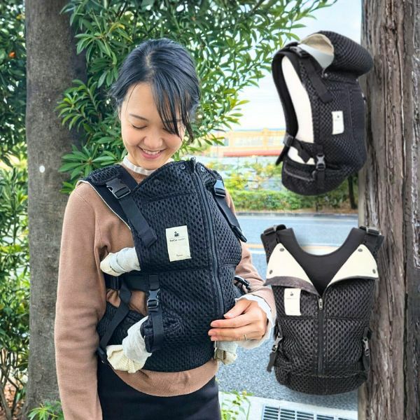 ベベスワン抱っこ紐 bebe swan正規品【セピアブラック】肩と腰が痛くないベスト型で前ファスナーで一人で簡単装着【着る抱っこひも】新生児から使える、おんぶも簡単。妊婦さんの出産準備、腰痛肩こり腱鞘炎で買い替えにフィット感抜群のベベスワン試着比較できる店舗有1000-64-04