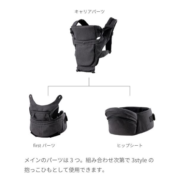 マールマールコラボ(MATO)BABY&Me Beren ベビーアンドミー ベーレン 抱っこひもヒップシート【ファーストセット】【チャコール】新生児授乳や寝かしつけ～4歳頃20kgまでメッシュでおしゃれなオールインワン 妊婦マタニティ出産準備 日本正規販売店 1000-07-100